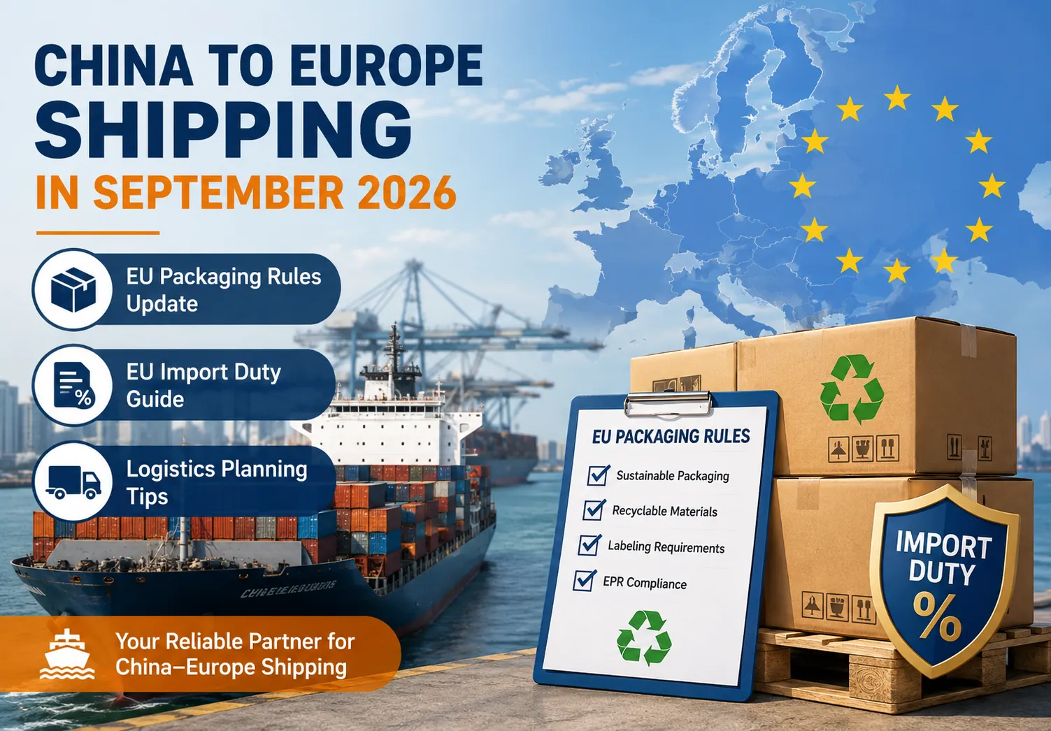 China to Europe Shipping in September 2026: EU Packaging Rules, €3 Import Duty and Logistics Planning
